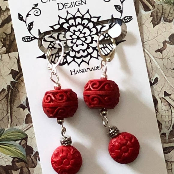 Cinnabar Spirals & Florals Earrings - Picture 5 of 8